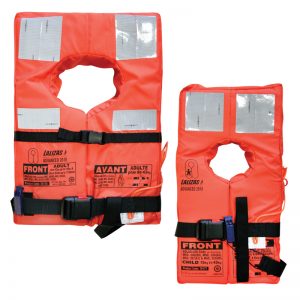 Chaleco salvavidas de alta flotabilidad, diseñado bajo la norma internacional LSA 2010 para seguridad marítima.