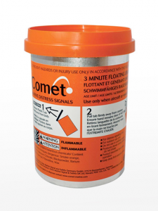 Señal de humo de alta visibilidad, diseñada para indicar posición y dirección del viento en emergencias marítimas.