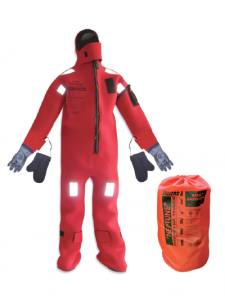 Traje de protección térmica para inmersión, diseñado para evitar la hipotermia en emergencias.
