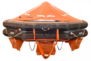 Balsa salvavidas VIKING para 16 personas, modelo 16DK+ TO, diseñada para seguridad marítima profesional.